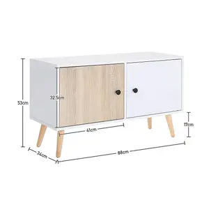 2 Doors TV Stand Two-Tone Design With Raised Wooden Legs