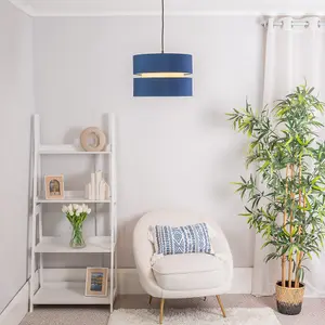 ValueLights Sophia Large Easy Fit Ceiling Light Shade 2 Tier Pendant Drum Lampshade - Navy Blue - Bulb Included