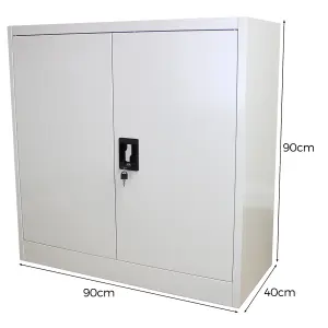 Powder Coated Steel Light Grey Office 2 Doors Filing Cabinet Flatpack Document File Lockable Storage 90cm