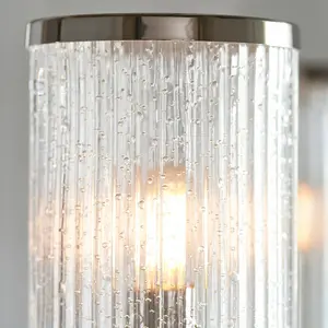 Luminosa Genoa Multi Arm Glass Pendant Ceiling Lamp, Bright Nickel Plate, Ribbed Bubble Glass