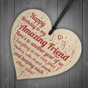 Red Ocean Handmade Wooden Hanging Heart Plaque Gift Perfect for your Best Friend Birthday Friendship Keepsake