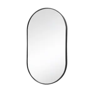 Oval Metal Wall Mirror Black