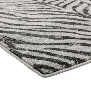 Grey Abstract Modern Easy to Clean Animal Rug For Dining Room -200cm X 290cm