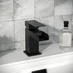 Nes Home Waterfall Basin Mono Mixer Tap Matte Black Bathroom Sink Faucet