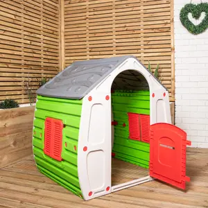 1.09m Grey & Green Kids Indoor Outdoor Plastic Wendy House Magical Playhouse