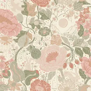 Galerie Sommarang 2 Green/Pink Vaxa Floral Wallpaper Roll