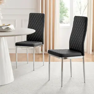 Set of 6 Milan Black High Back Soft Touch Diamond Pattern Faux Leather Chromed Metal Leg Dining Chairs