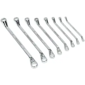 8-Piece Double Ended Offset Ring Spanner Set - 12 Point Metric Wrench Kit