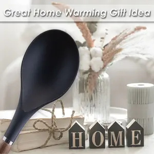 Solid Spoon Wood Handle Acacia Wooden Heat Resistant Solid Spoon Black