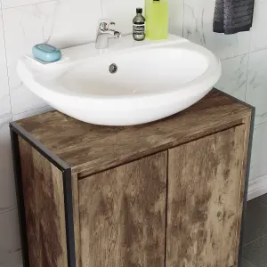 Lana Matt Brown Freestanding Double Bathroom Sink cabinet (H) 650mm (W) 600mm