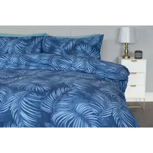 Belledorm Eden Leaves Duvet Cover Set Navy/Duck Egg (Superking)