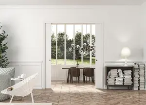 ECLISSE Double Sliding Pocket door kit  838+838x1981mm, Primed White Jambs for 100mm Finished Wall Thickness, 2xHandle sets