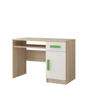 Vibrant Oak Sonoma and White Computer Desk H760mm W1100mm D500mm - Lime Handles for Energetic Study Spaces