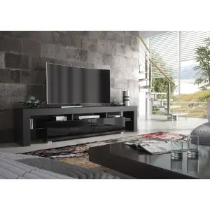 TV Unit 200cm Modern Black with High Gloss Doors - Creative Furniture