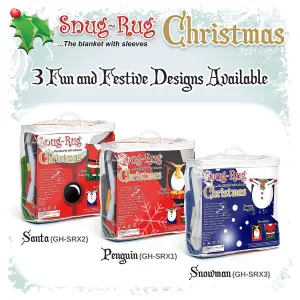 Snug-Rug Penguin Fleece Blanket with Sleeves Novelty Christmas Sleeved Wearable