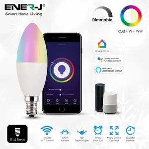 4.5W E14 LED Bulb Base Smart WIFI RGB + White + Warm White 4.5W LED Candle 6000K-3000K, RGB Colour LED Bulb, for Kitchen, Bedroom