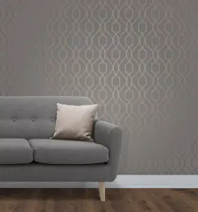 Fine Decor Apex Charcoal Metallic effect Geometric Smooth Wallpaper Sample