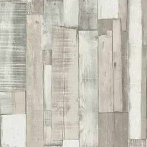 Rasch Beige Grey White Rustic Wood Panel Plank Pallet Effect Wallpaper 203714