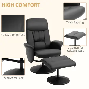 HOMCOM PU Leather Armchair and Footrest Swivel Recliner w/ Ottoman Black