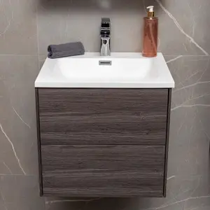 Borneo Dark Wood Wall Hung Vanity Unit & Basin Set (W)500mm (H)470mm