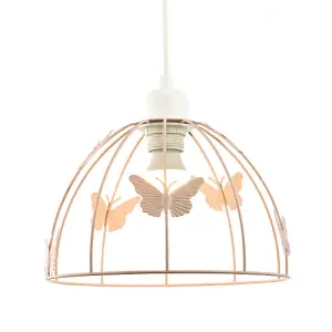 Modern Birdcage Pendant Shade in Blush Pink Metal with Butterflies - Shabby Chic