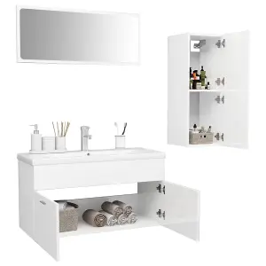 Berkfield Bathroom Furniture Set High Gloss White Engineered Wood