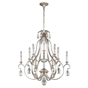 Elstead Dewitt 9 Light Chandelier Silver Finish, E14