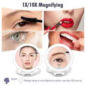 Fascinate Magnifying Mirror 10X 1X Double Sided Magnification Vanity Mirror 3 Colour Setting Adjustable Rotation LED