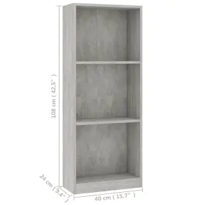 Berkfield 3-Tier Book Cabinet Concrete Grey 40x24x108 cm Engineered Wood