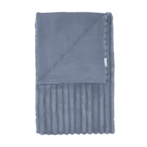 Catherine Lansfield Cosy Ribbed Faux Fur Blanket Throw Lansfield Blue