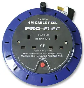 PRO ELEC - 2 Socket Cassette Reel, 5A, 6m