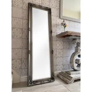 Sade Tall Solid Wood Framed Wall or Dressing Mirror Antique Silver