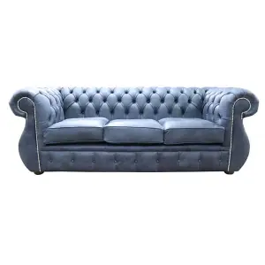 Chesterfield Handmade 3 Seater Sofa Concrete Black Leather In Kimberley Style