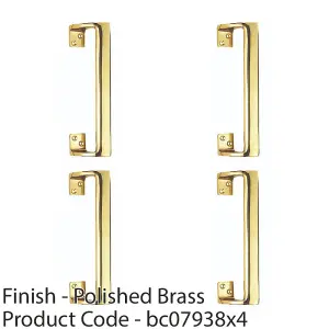 4 PACK - Cranked Oval Grip Door Pull Handle 305mm Length 53mm Proj Polished Brass