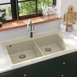 Berkfield Granite Kitchen Sink Double Basins Beige