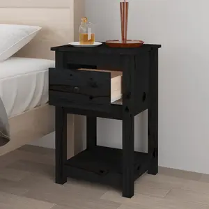 Berkfield Bedside Cabinet Black 40x35x61.5 cm Solid Wood Pine