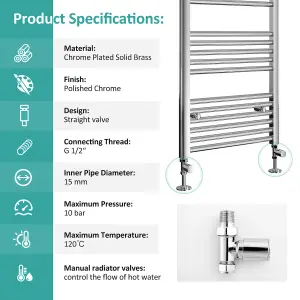 EMKE Straight Radiator Valves Chrome 15mm 1/2'' Pair Radiator Valves for Towel Rails Central Heating Radiators