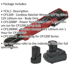 Cordless Ratchet Wrench & 2x Batteries - 12V Lithium Ion - 1/2" Square Drive