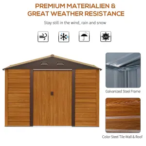 Outsunny 9 x 6ft Garden Shed Wood Effect Tool Storage Sliding Door Wood Grain