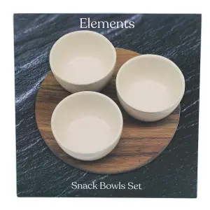 Snack Dish w/ Wood Tray 3pcs Serving Board Party Sauce Chips Dips Platter Bowls