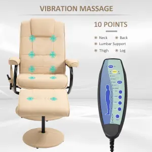 HOMCOM Massage Recliner Chair Cushioned Ottoman 10 Point Vibration Cream