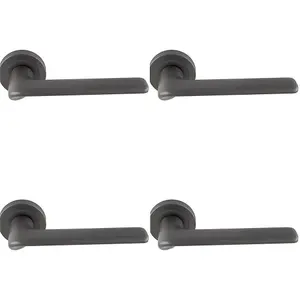 4 PACK - Contemporary Flat Door Handle Set - Anthracite Grey Smooth Lever on Round Rose