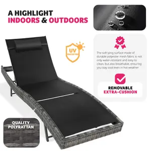 Sun Lounger Delphine - 5-step adjustable backrest, durable and UV-resistant - dark grey