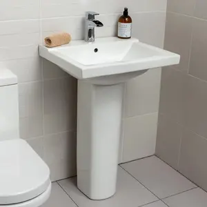 Forge Square Design Basin & Pedestal Bathroom Sink with Anti Bacterial Glaze