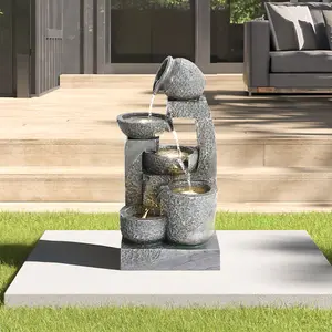 Grey Cascade Solar Powered Resin Water Fountain with LED Light 45 cm