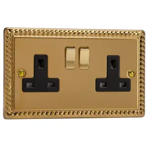 Varilight 2-Gang 13A Double Pole Switched Socket Georgian Brass