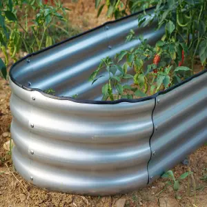 Garden Outdoor Raised Bed Planter Oval Galvanised Steel Trough Box 120x61x30cm