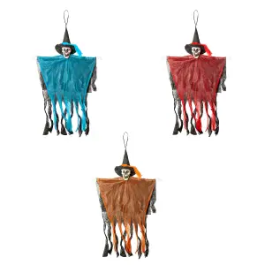 Hanging Skeleton Halloween Decoration With Light Up Eyes Trick or Treat  Orange