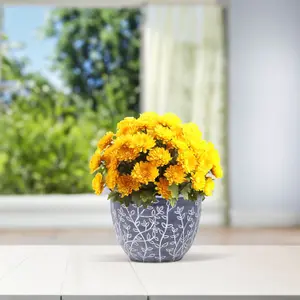 Pot Serenity Planter Round Plastic Grey White Flower Plant Garden Patio 30cm