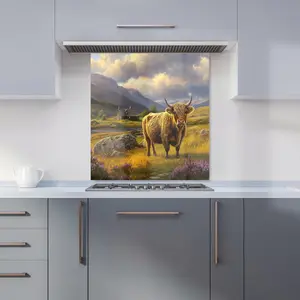 Springtime Highland Cow Kitchen Splashback